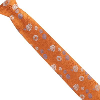 The Collection Orange fancy floral silk tie